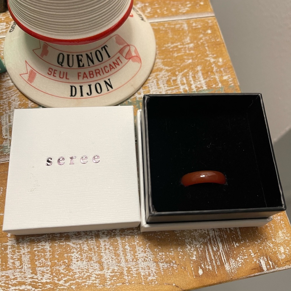 Seree Size 7 Persimmon Dark Orange Jade Stone Ring in Box